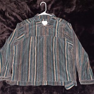 Green, Brown, Tan Striped Zip Jacket